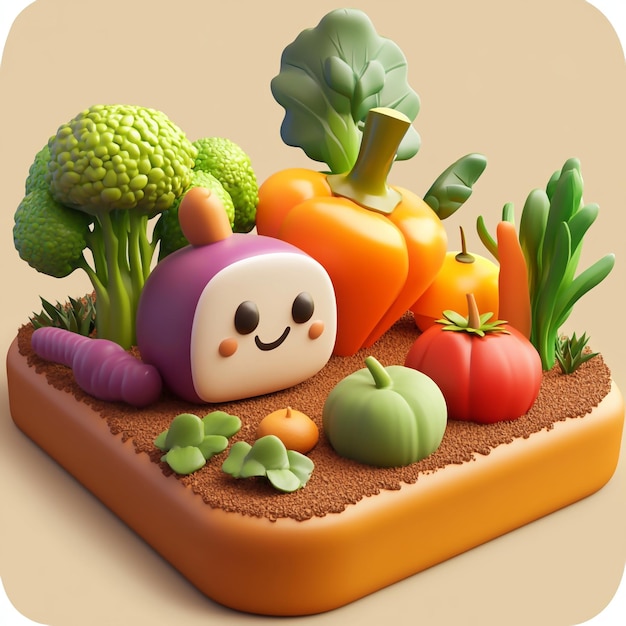 Photo 3d garden icon growing edible plants at home logo illustration