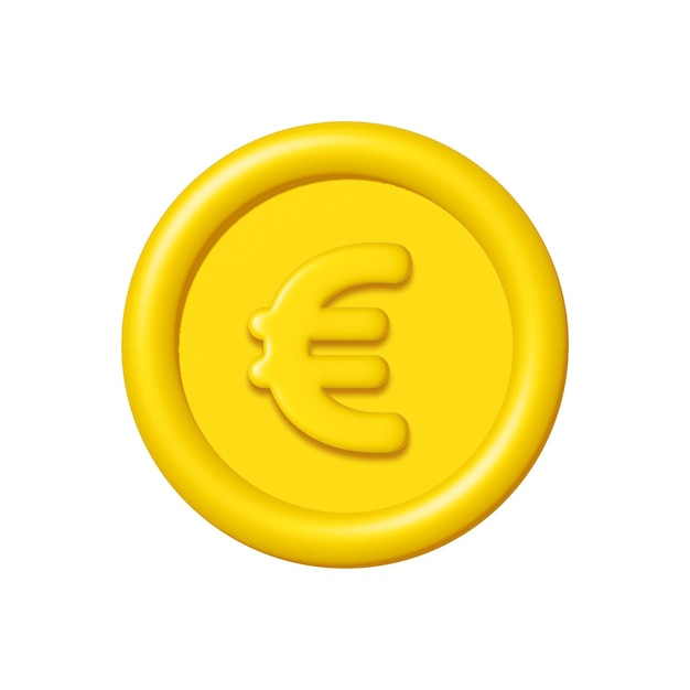 3d gold coin icon with euro sign isolated on white background render illustration