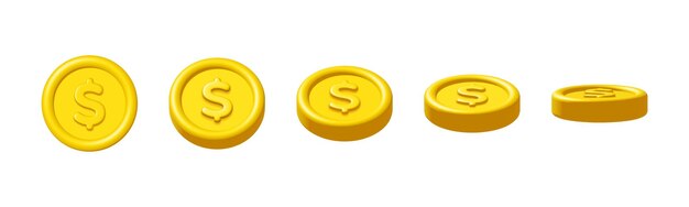 3d gold coin with dollar currency sign rotation isolated on white background render illustration