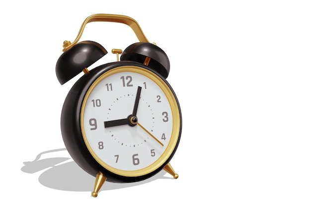 3d illustration of black retro alarm clock with arrow