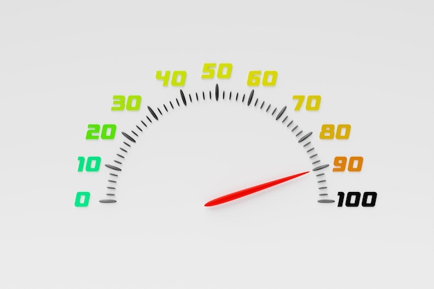 Photo 3d illustration close up car panel digital bright speedometer the speedometer needle shows a speed of 90 km h