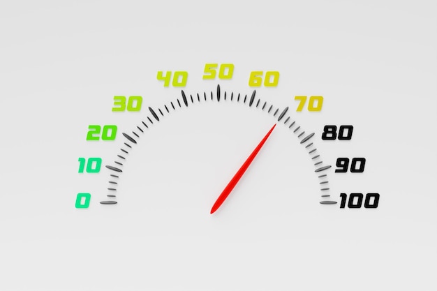 Photo 3d illustration closeup black panel of a car digital bright speedometer in a sporty style on a white isolated background