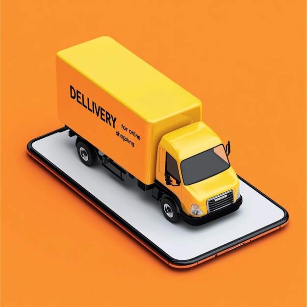 Photo 3d illustration of a yellow delivery truck