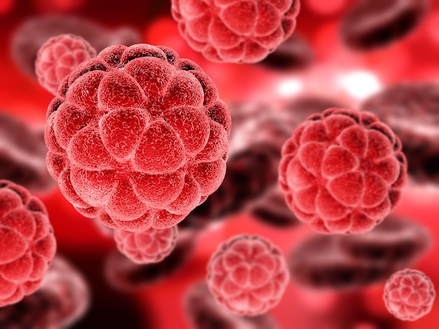 3D medical background with blood cells and virus cells