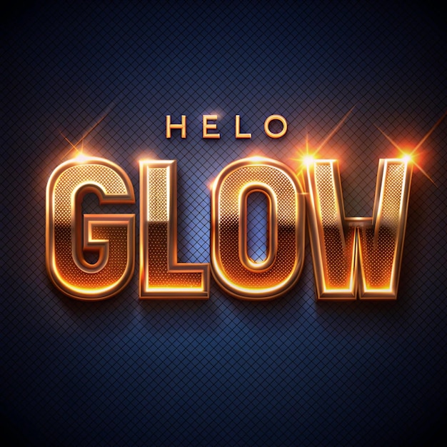 Photo 3d metal text effect template with glow hello design