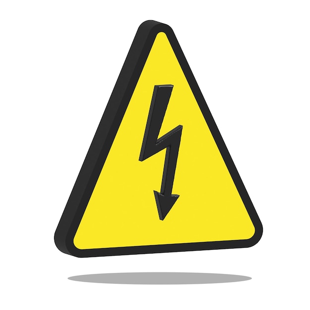 3D Realistic High Voltage Sign. Danger symbol. Black arrow isolated in yellow triangle