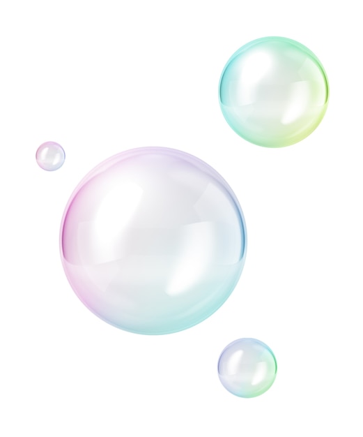 Photo 3d render of abstract clear soap bubbles isolated