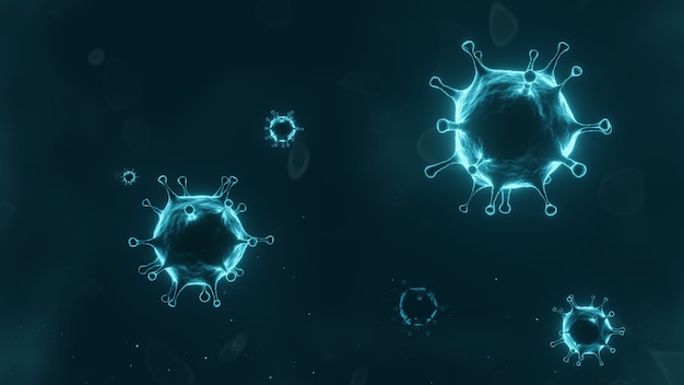 Photo 3d render. conceptual of pandemic epidemic virus for medical health vaccine research. microscopic magnification of green corona virus, 2019-ncov outbreak forms like sars and mers can be lethal,