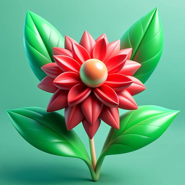 3d render of a small red flower and green leaves