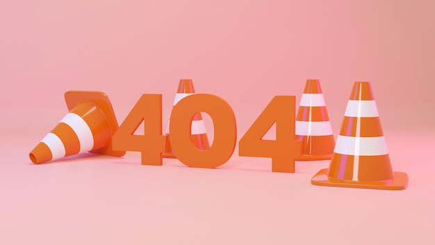 3d render webpage error with traffic cone on orange pastel background