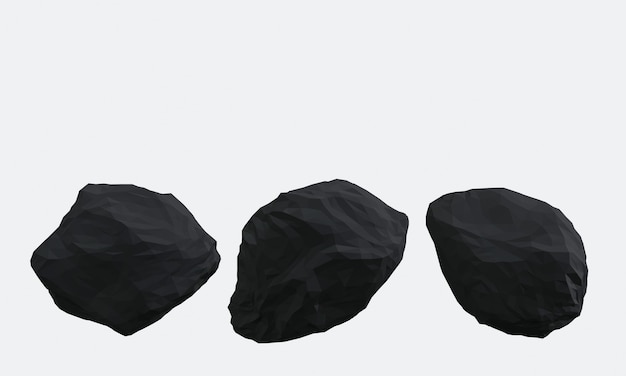 3D rendered black rock on white background.