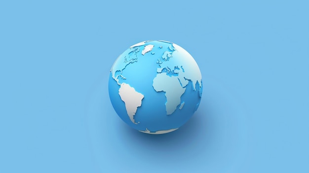 Photo 3d rendered globe of the earth with a blue background