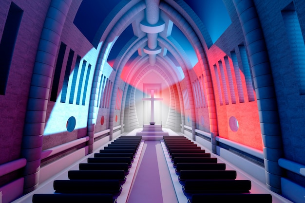 3D rendered Illustration of a Cathedral Interior		