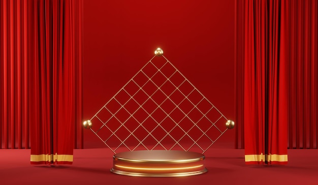 Photo 3d rendering of blank product background for cream cosmetics modern red podium background