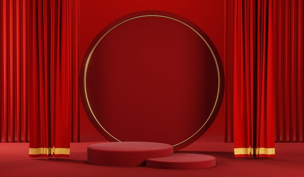 Photo 3d rendering of blank product background for cream cosmetics modern red podium background