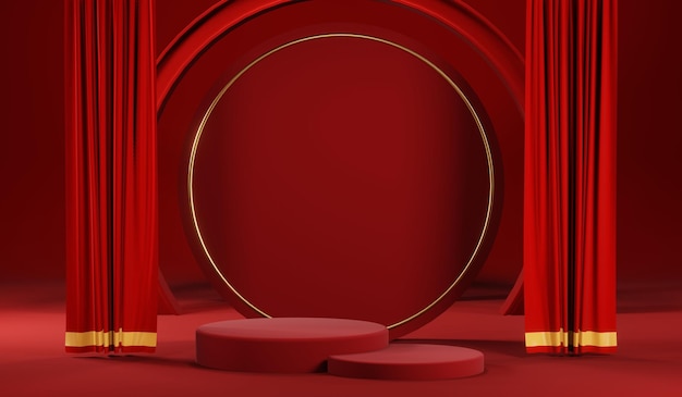 Photo 3d rendering of blank product background for cream cosmetics modern red podium background