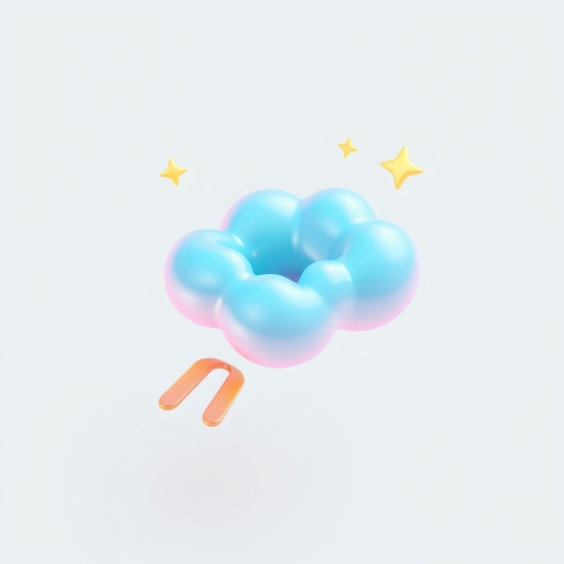 Photo 3d rendering of a blue cloud with a golden ushaped object floating below