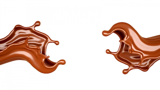 3d rendering of chocolate flowing splashes