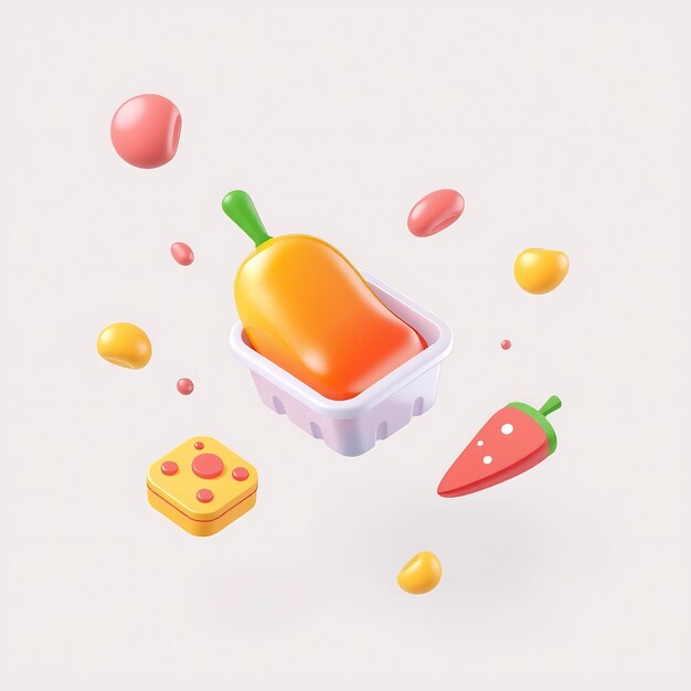 3D rendering of colorful fruit and vegetables