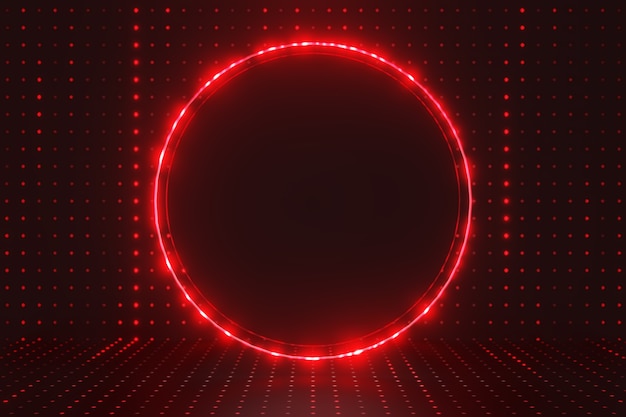 3D rendering Dark future background. Black circle with red light glow and dot pattern lighting. showcase for products backdrop