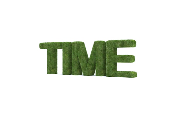 3d rendering of green grass TIME word isolated 