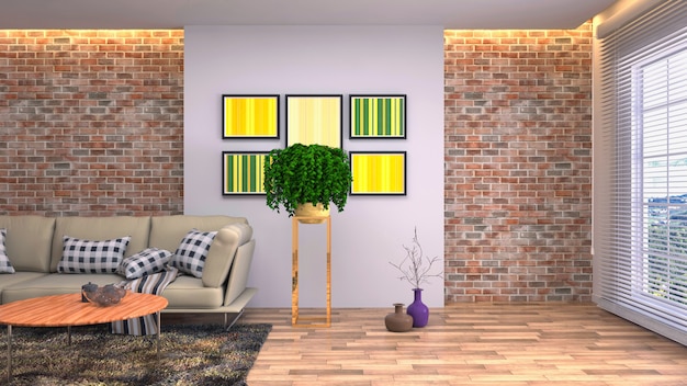 3d rendering of living room interior