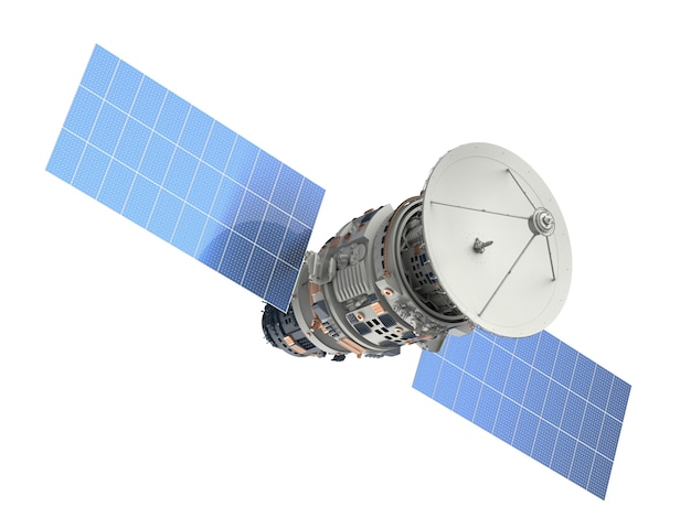 Photo 3d rendering satellite isolated on white