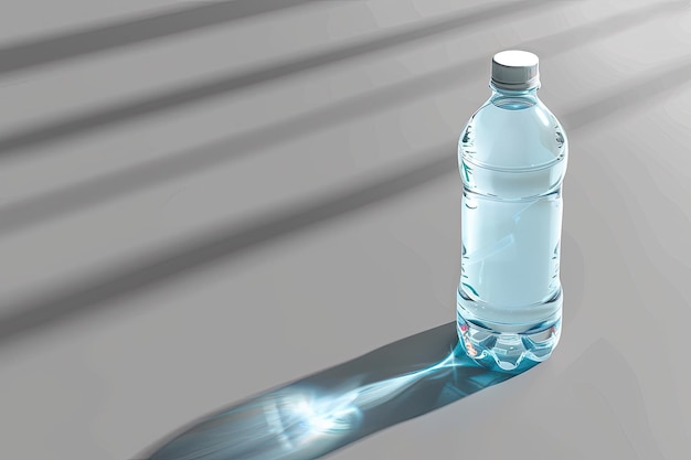 Photo 3d rendering of a water bottle on a gray background with shadow