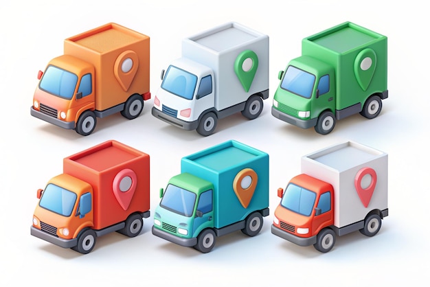 Photo 3d set of delivery truck icons location question add remove check time concept express delivery shipping truck icon quick move fast delivery concept trendy and modern vector in 3d style