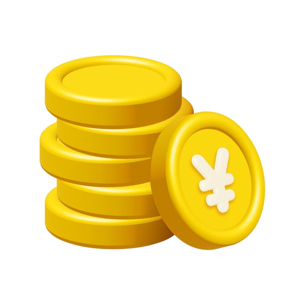 3d stack of gold coins with japanese yen sign isolated on white background render illustration