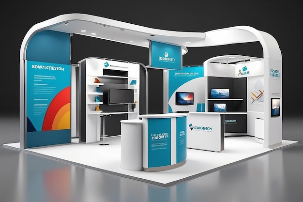 3d Trade show booth with 3 segments 3d on background Design