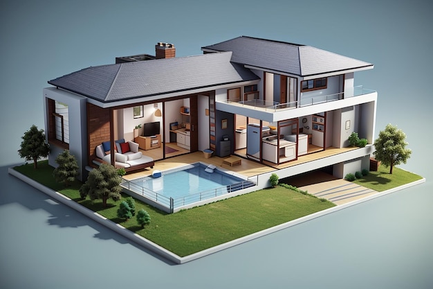 3d view of house with copy space3d house