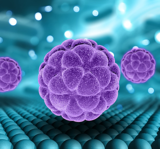 3D virus cells on an abstract medical background