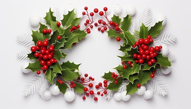 3d wreath with holly leaves berries