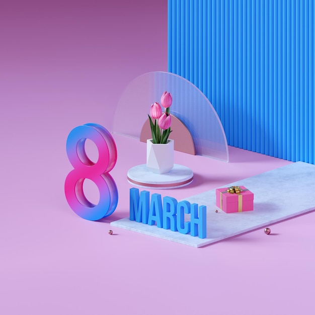 8 March banner with tulips 3d render for instagram