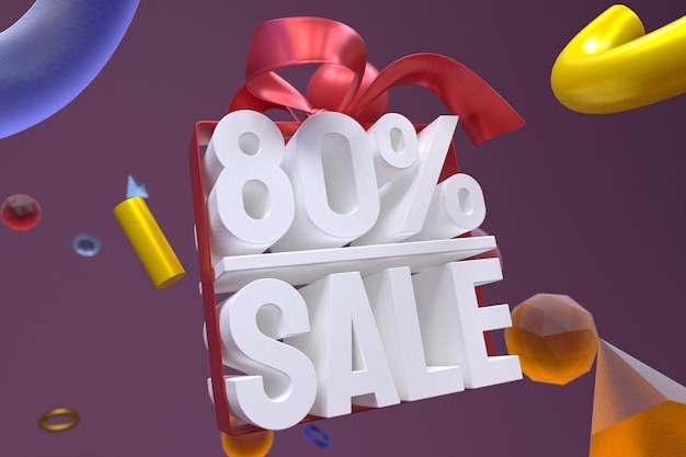 80% sale with bow and ribbon 3d design on abstract geometry