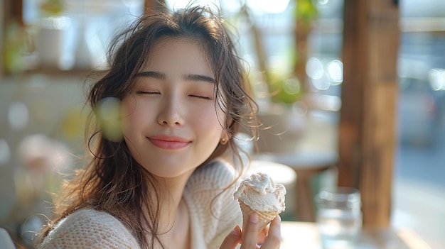 Фото Женщина с конюшкой мороженого