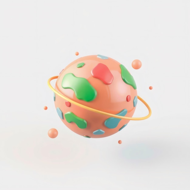 Photo abstract 3d illustration of a planet with rings and colorful patches