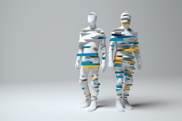 Abstract 3D render of a sliced male figure