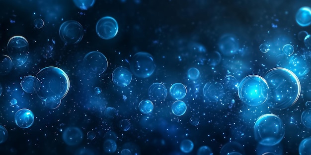 Photo abstract background showing glowing bubbles floating on blue