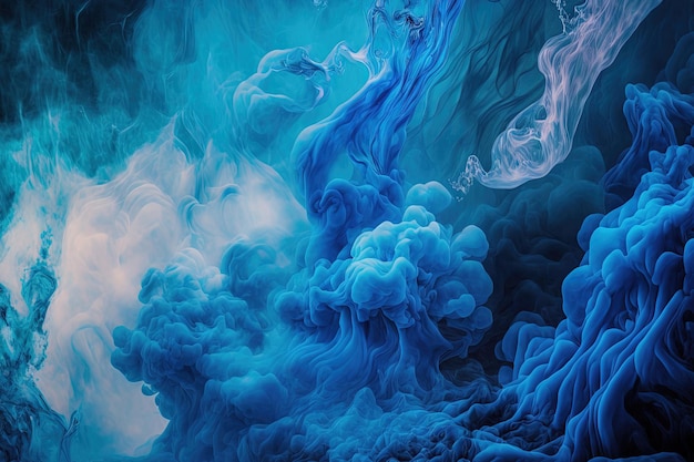 Abstract blue acrylic paint background with flowing art undersea ocean of lactic smoke