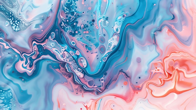 Photo abstract blue and pink marbled paint background