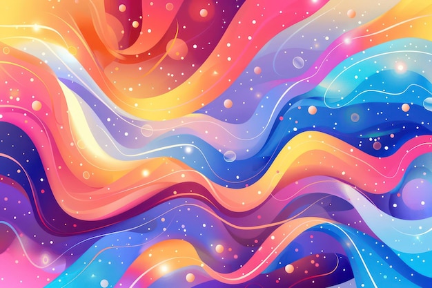 Photo abstract cartoon colorful background with liquid forms and sparkles flat illustration