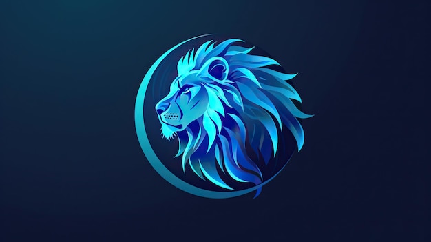 a abstract concpet that represents a lion in a cyan circle designed as a futuristic minimal 2D logo