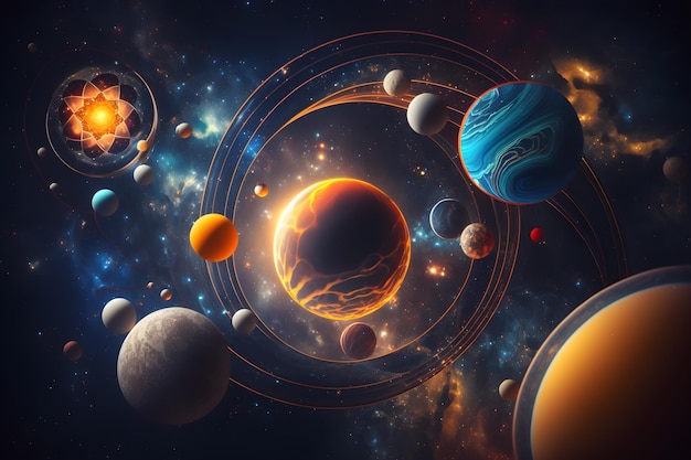 Abstract cosmic background Colorful background with planets and stars generative ai