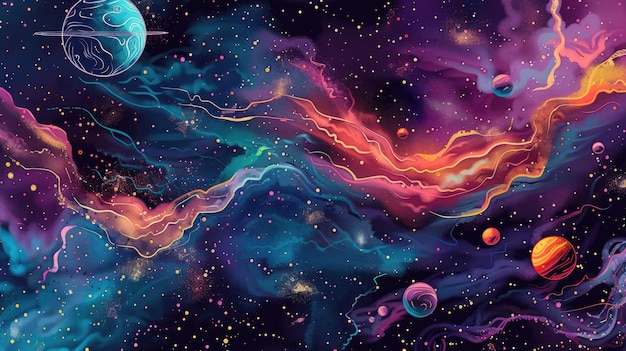 Photo abstract cosmic galaxy with planets and stars