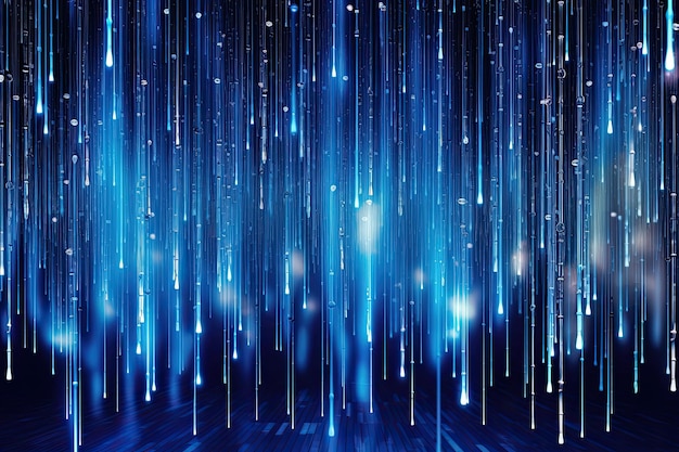 Photo abstract data blue background with lights and stars vertical lines matrix style generative ai