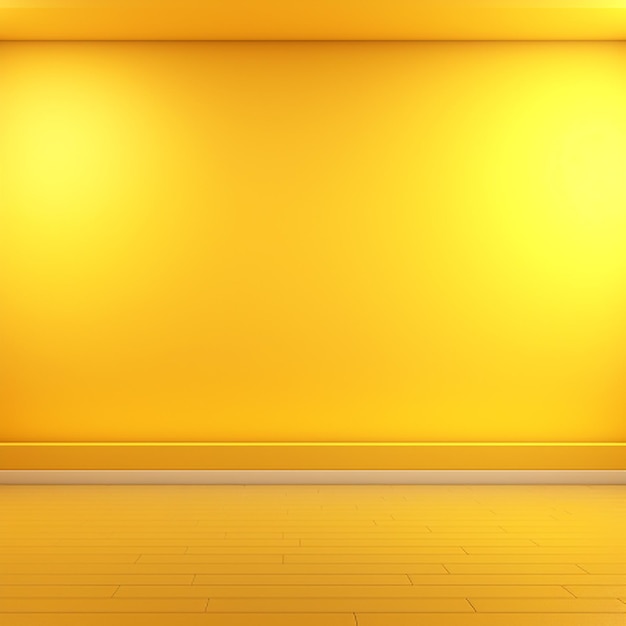 Abstract Empty room with yellow wall and yellow floor illuminated by spotlights