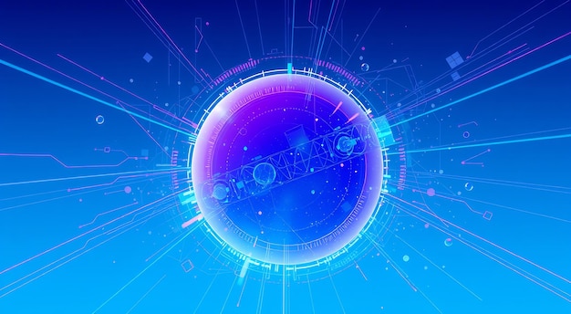 Photo abstract futuristic blue and purple globe with digital lines and glowing circle