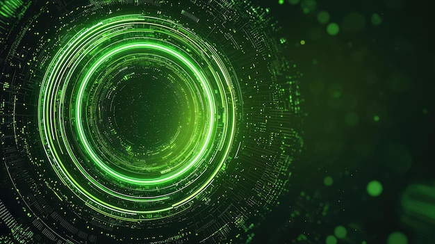 Photo abstract green circle with glowing lines and bokeh background